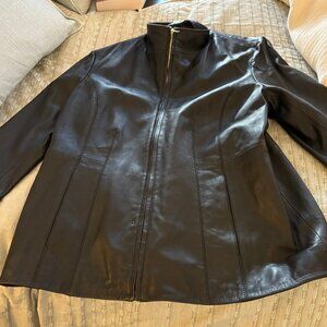 Cole Haan Black Wing Collar Leather Jacket SZ XL